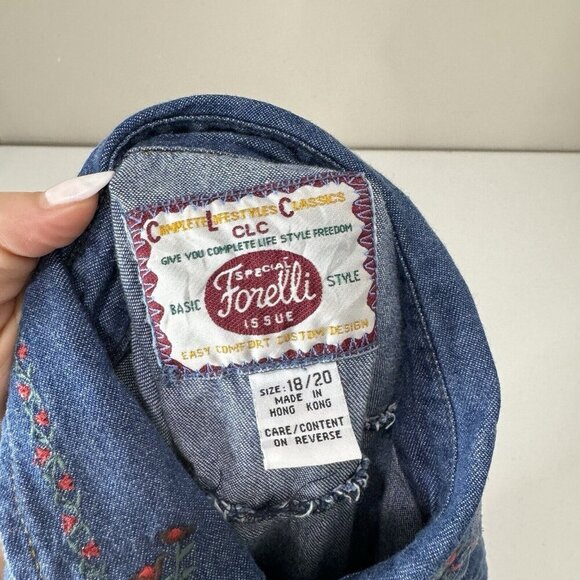 Vintage Forelli Womens Top 18 Blue Pearl Snap Shirt Embroidered Western Rodeo - Picture 10 of 11